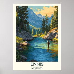 Affiche Ennis Montana Vintage Fly Fishing River Art