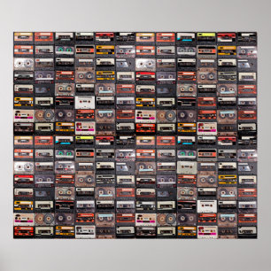 Affiche Énorme collection de cassettes audio. Musique rétr