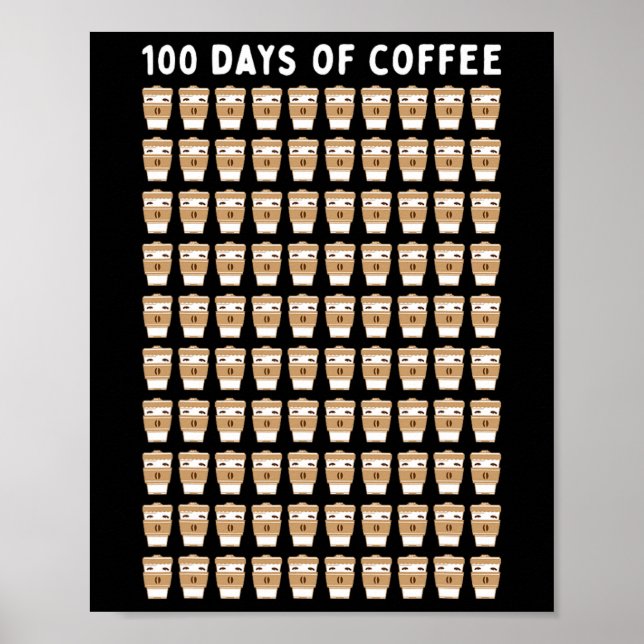 Affiche Enseignant 100 tasses de café École du 100e jour (Devant)