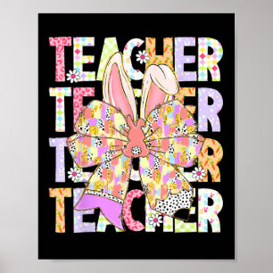 Affiche Enseignant Bunny Coquette Bow Pencil Bunny Jour de