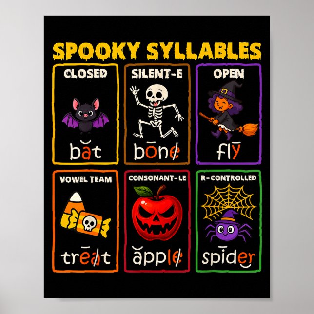 Affiche Enseignant de lecture d'Halloween Syllabes Effraya (Devant)
