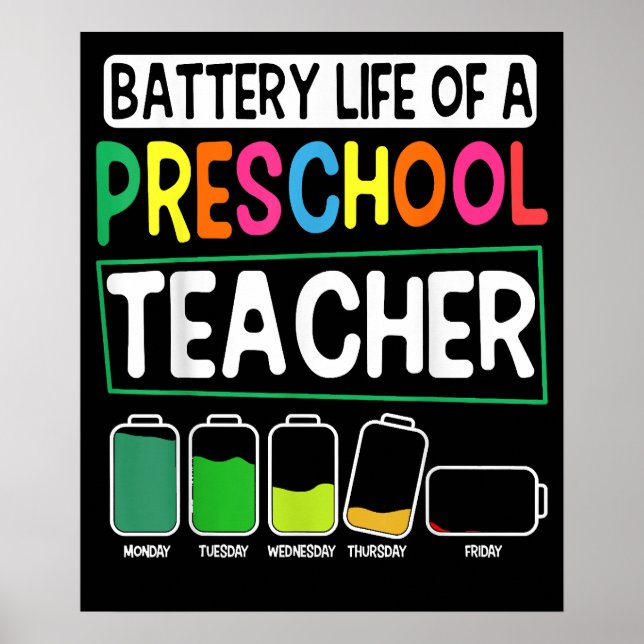 Affiche Enseignant de maternelle Vie de batterie Préscolai (Devant)