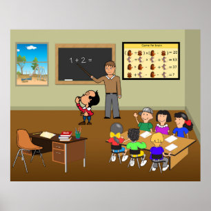 Affiche Enseignant enseignant aux enfants en classe de mat