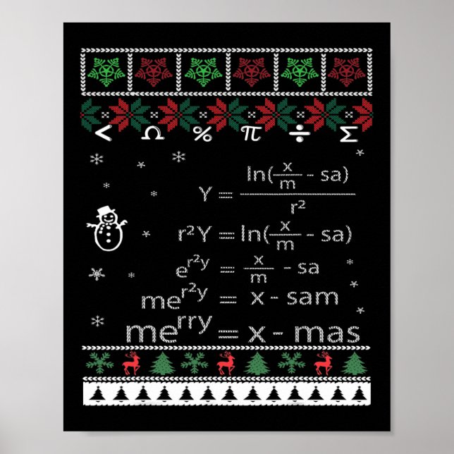Affiche Enseignant Funky Math Noël Joyeux Noël En Eq Math (Devant)