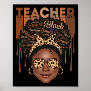 Affiche Enseignante noire afro intelligente afro-américain