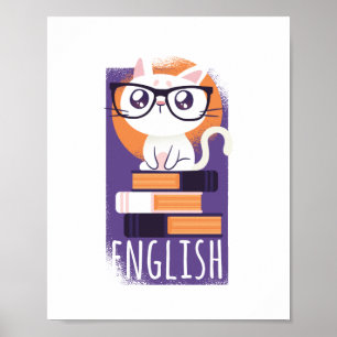 Affiche ENSEIGNANTS ANGLAIS Cadeau - Cute Kawaii Chat Purp