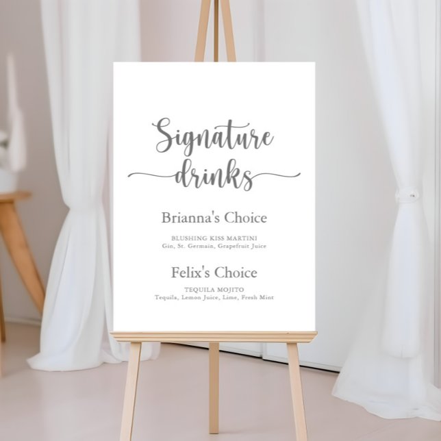 Affiche Enseigne argentée calligraphie Boissons de signatu (Créateur téléchargé)