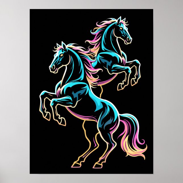 Affiche Enseigne au néon Cheval Style Rétro Glitch (Devant)