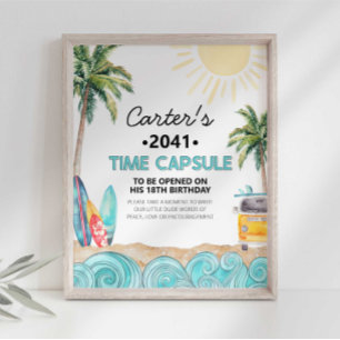 Affiche Enseigne capsule temporelle de fête de surf