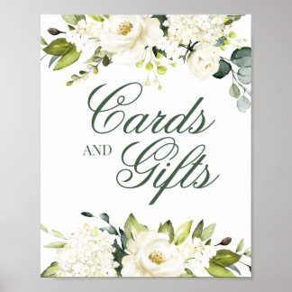 Affiche Enseigne Cartes & Cadeaux Roses Blanches