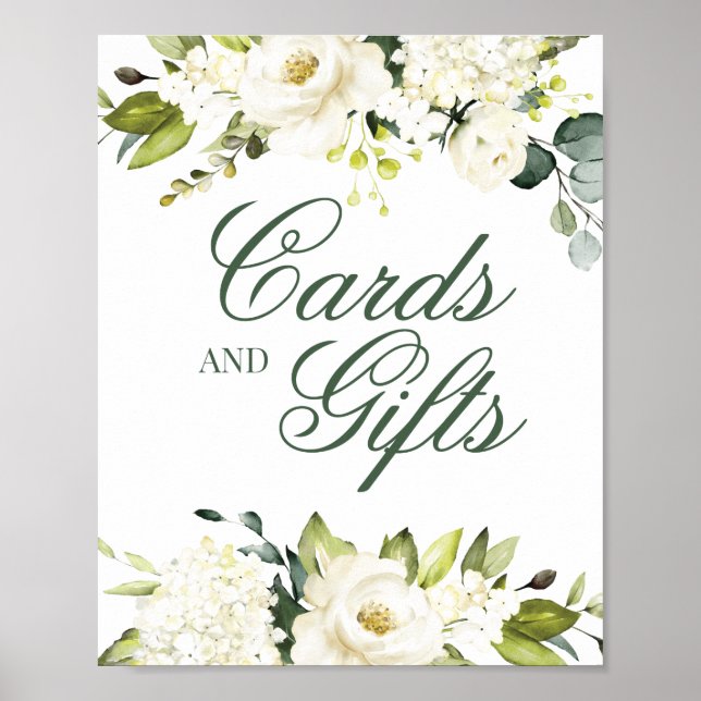 Affiche Enseigne Cartes & Cadeaux Roses Blanches (Devant)