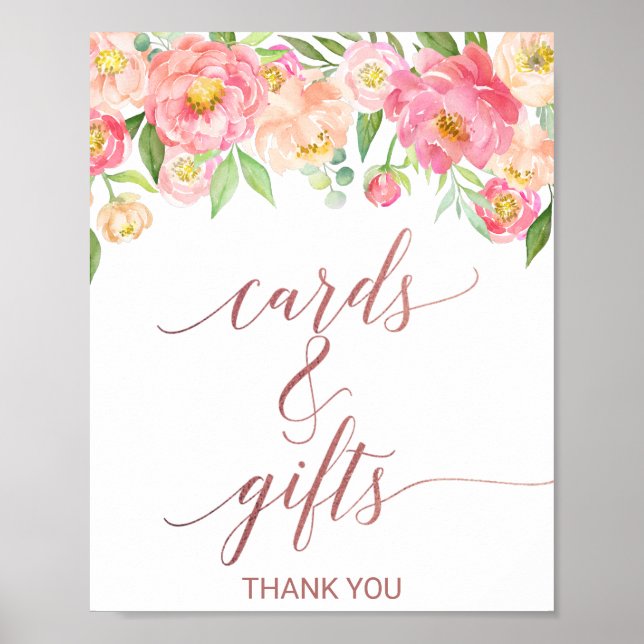 Affiche Enseigne Cartes et Cadeaux Peach & Pink Peony Rose (Devant)