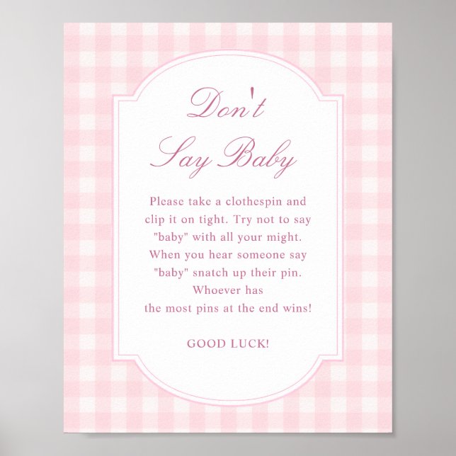 Affiche Enseigne de Baby Shower Rose 'Ne dites pas Bébé' (Devant)