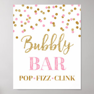 Affiche Enseigne de bar à bulles en confettis or rose