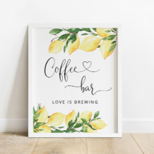 Affiche Enseigne de bar à café au citron élégant à l'aquar