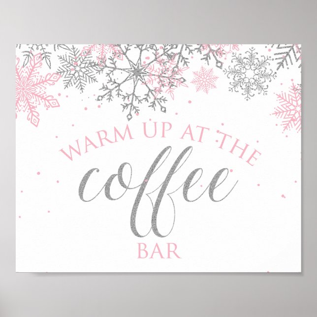 Affiche Enseigne de bar à café Flocon de neige rose Winter (Devant)