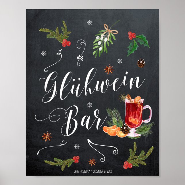 Affiche Enseigne de bar à Gluhwein pour mariage d'hiver No (Devant)