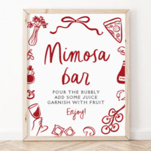 Affiche Enseigne de bar à pizza, pâtes et mimosa dessinée