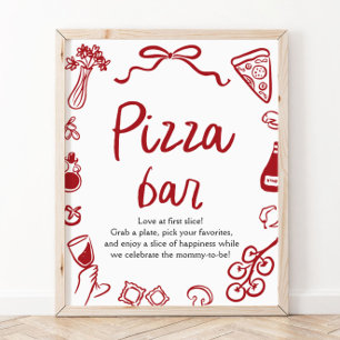 Affiche Enseigne de bar à pizza rouge italienne dessinée à