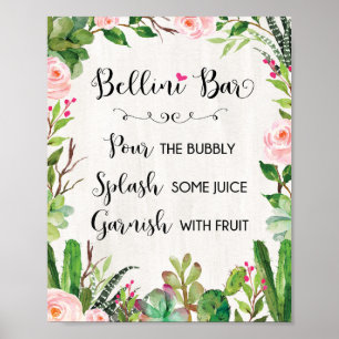 Affiche Enseigne de bar Bellini Fiesta Cactus Baby Shower