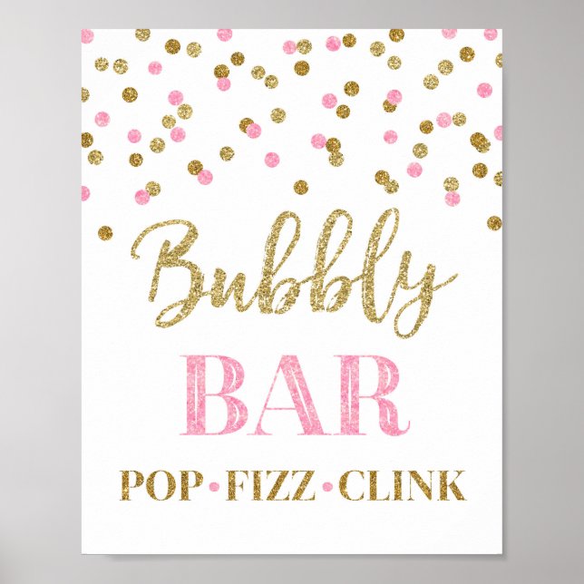 Affiche Enseigne de bar bulles en or rose Confetti (Devant)