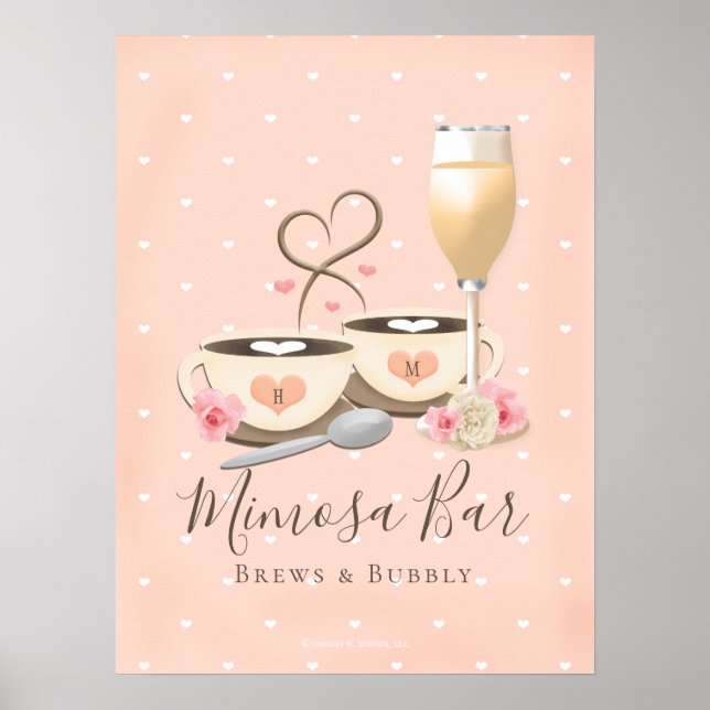 Affiche Enseigne de bar de café et de mimosa "Brew and Bub (Devant)