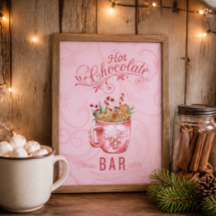 Affiche Enseigne de bar de chocolat chaud de Noël rose