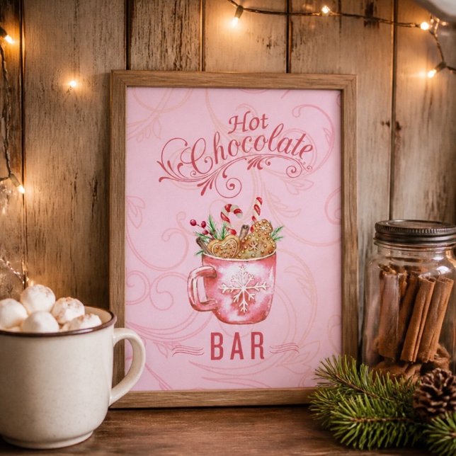 Affiche Enseigne de bar de chocolat chaud de Noël rose (Créateur téléchargé)
