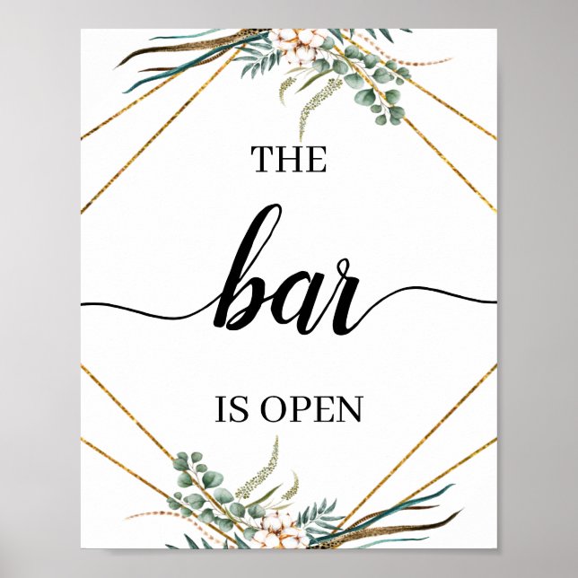 Affiche Enseigne de bar de mariage calligraphiée à la verd (Devant)