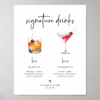 Affiche Enseigne de bar de mariage pour boissons signature