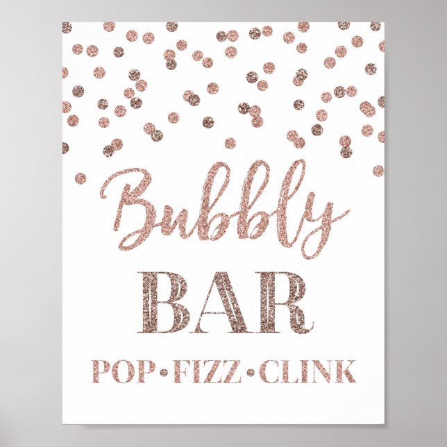 Affiche Enseigne de bar en bulles de confettis en or rose (Devant)