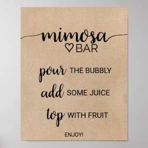 Affiche Enseigne de bar Mimosa à calligraphie kraft fausse