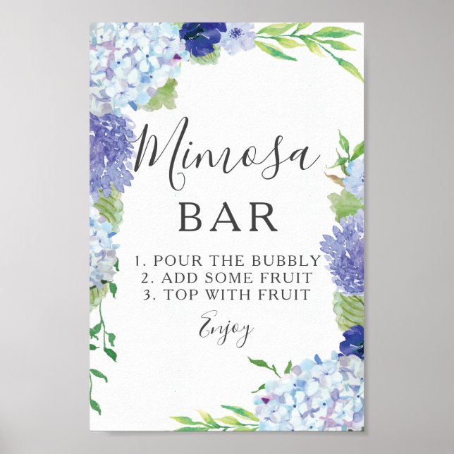 Affiche Enseigne de bar Mimosa à l'hortensia bleu (Devant)