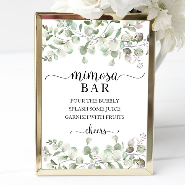 Affiche Enseigne de bar Mimosa aquarelle Eucalyptus Verdur (Créateur téléchargé)