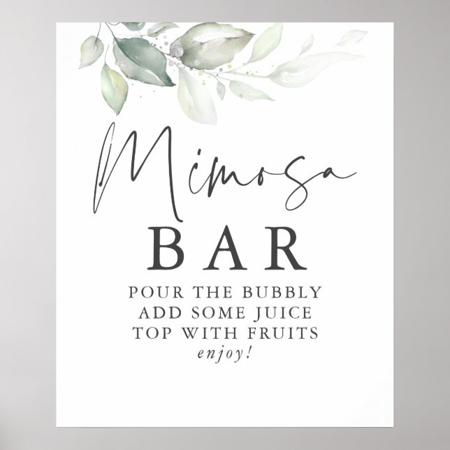 Affiche Enseigne de bar Mimosa argentée à l'aquarelle avec (Devant)