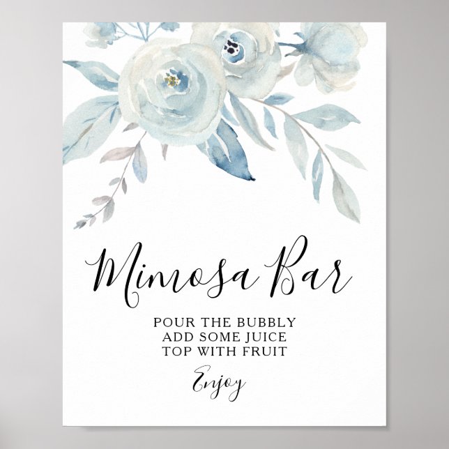Affiche enseigne de bar mimosa fleurie bleu clair (Devant)