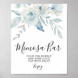 Affiche enseigne de bar mimosa florale bleu clair