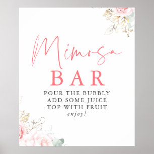 Affiche Enseigne de bar Mimosa florale rose à l'aquarelle