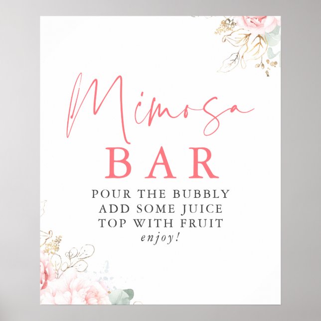 Affiche Enseigne de bar Mimosa florale rose en aquarelle (Devant)