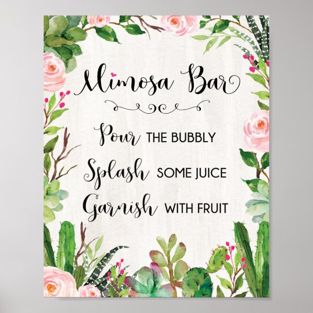 Affiche Enseigne de bar Mimosa Mariage de cactus succulent (Devant)