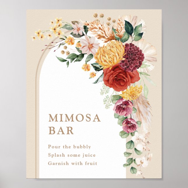 Affiche Enseigne de bar Mimosa Tropical Boho Floral (Devant)