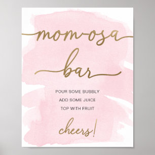 Affiche Enseigne de bar Mom-osa à aquarelle rose et or