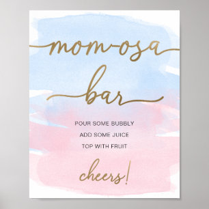 Affiche Enseigne de bar Mom-osa à l'aquarelle rose bleu et