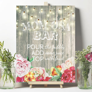 Affiche Enseigne de bar MOM-OSA pour Baby Shower avec fleu