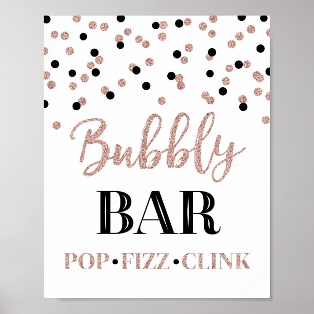 Affiche Enseigne de bar pétillant Black Rose Gold Confetti (Devant)