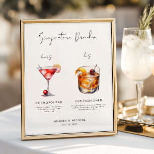 Affiche Enseigne de bar pour mariage avec boissons signatu