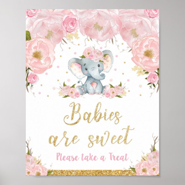 Affiche Enseigne de bébé éléphant pour Baby Shower, les bé (Devant)