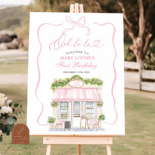 Affiche Enseigne de bienvenue Coquette Café Parisien Rose