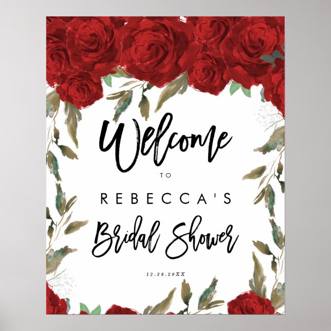 Affiche enseigne de bienvenue de baby shower floral roses  (Devant)