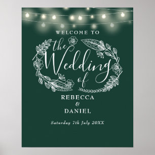 Affiche Enseigne de bienvenue de mariage avec guirlande ém